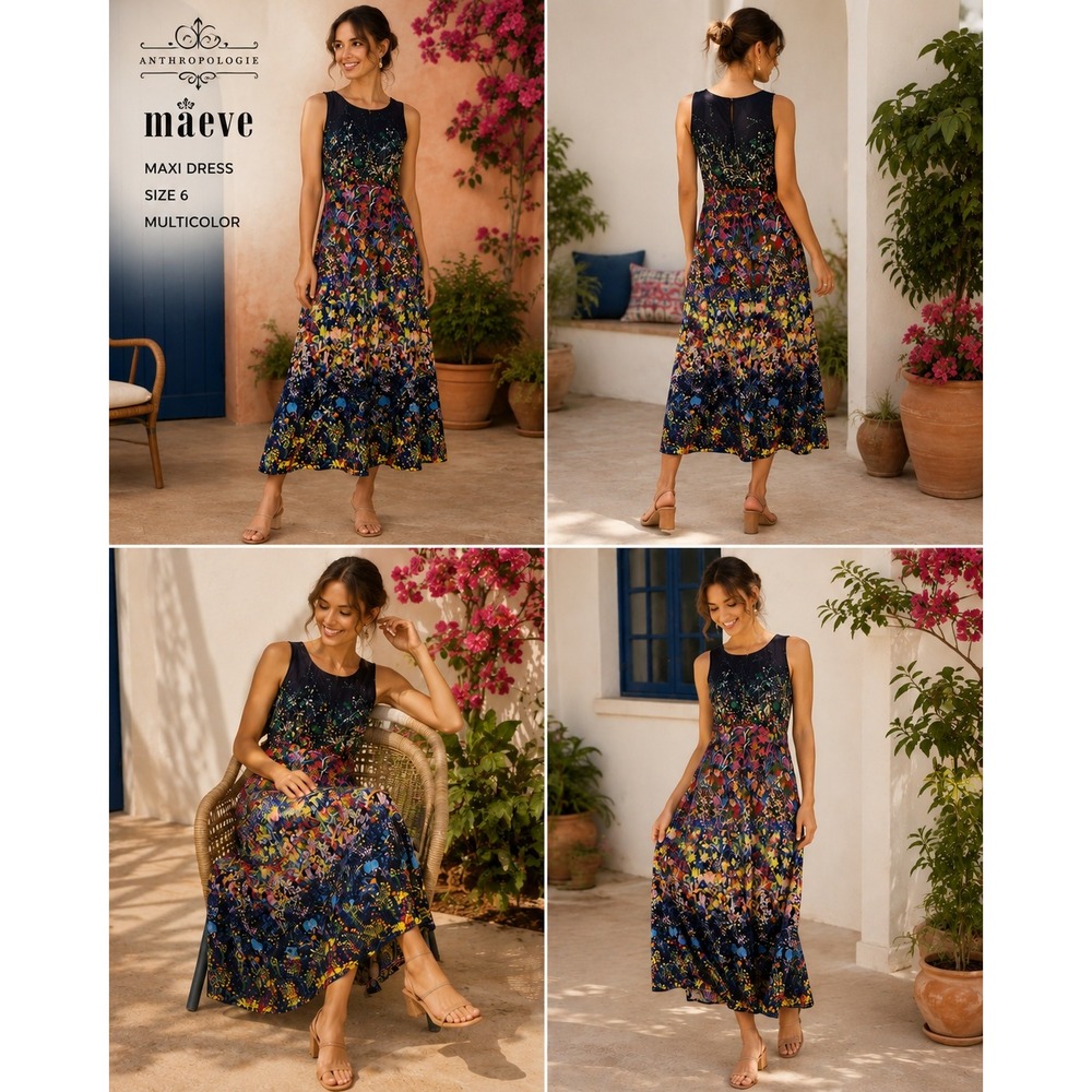 Anthropologie MAEVE Women 6 Floral Maxi Dress Colorful Silk Sleeveless Boho 1816